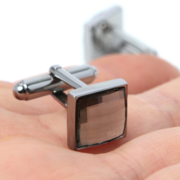 Swarovski Crystal Square Faceted Cufflinks Jewel Bling Silver Swan Stamped - Picture 3 of 11